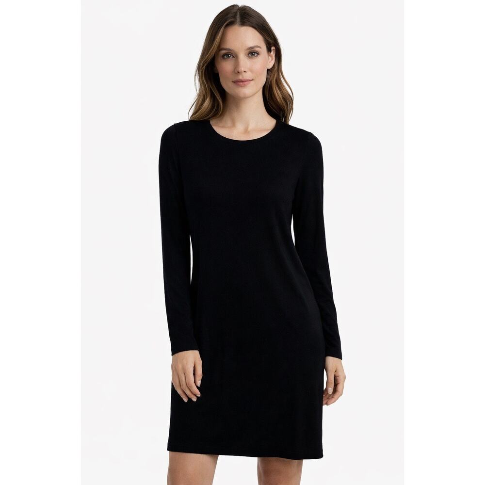 Eileen Fisher Black Viscose Jersey Dress Minimalist Capsole Womens Size XS